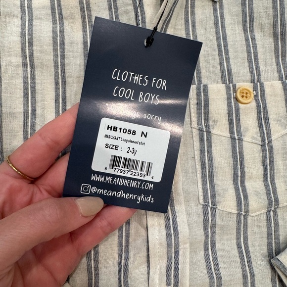NWT Me & Henry Merchant Long Sleeve Button Down Shirt 100% Cotton Stripe - Picture 3 of 6